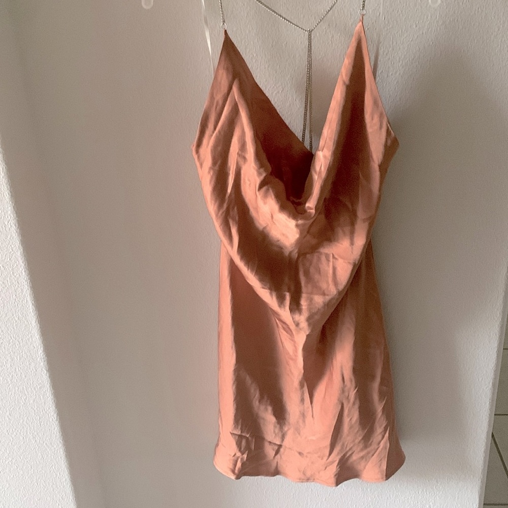 Silk brown mini casual dress